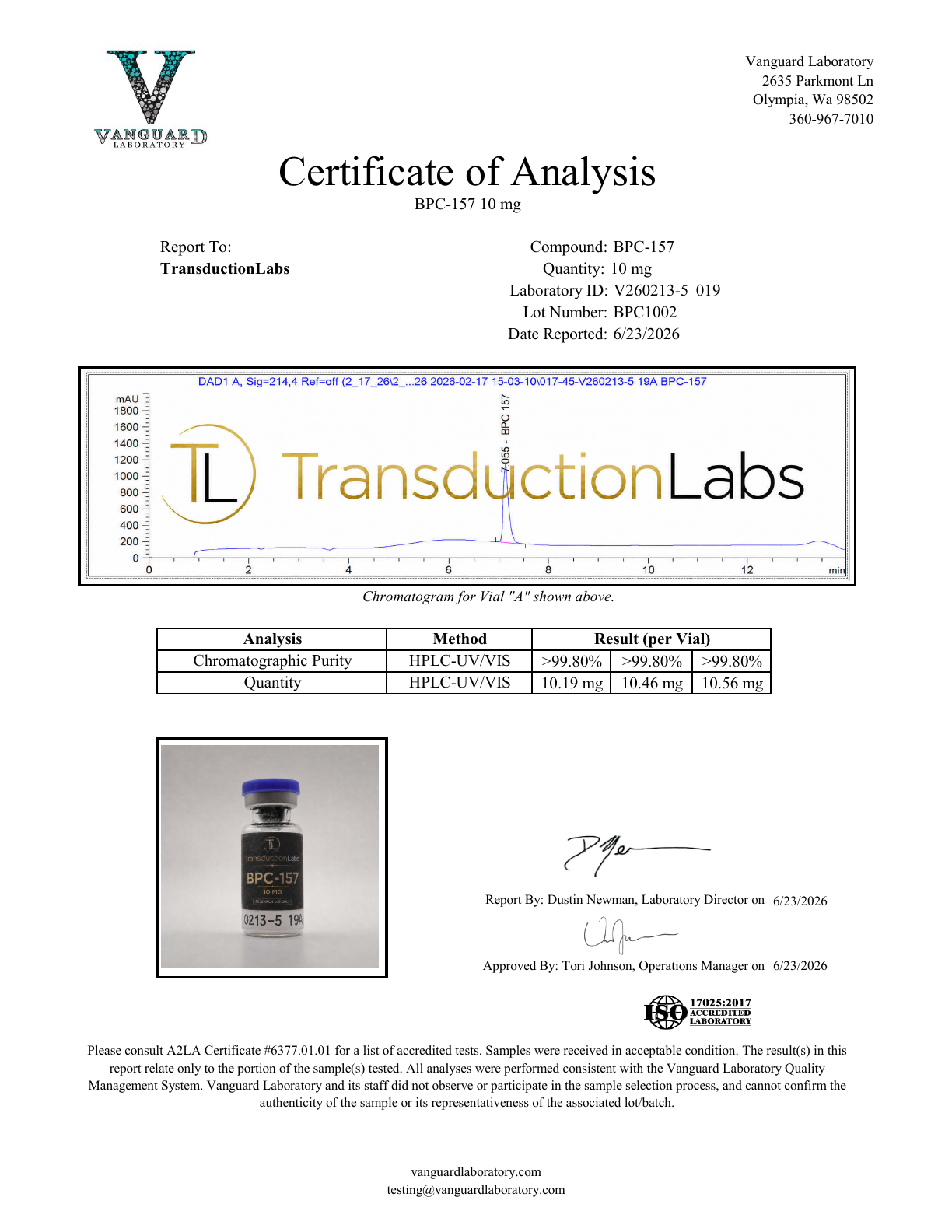 BPC-157 10mg certificate of analysis preview