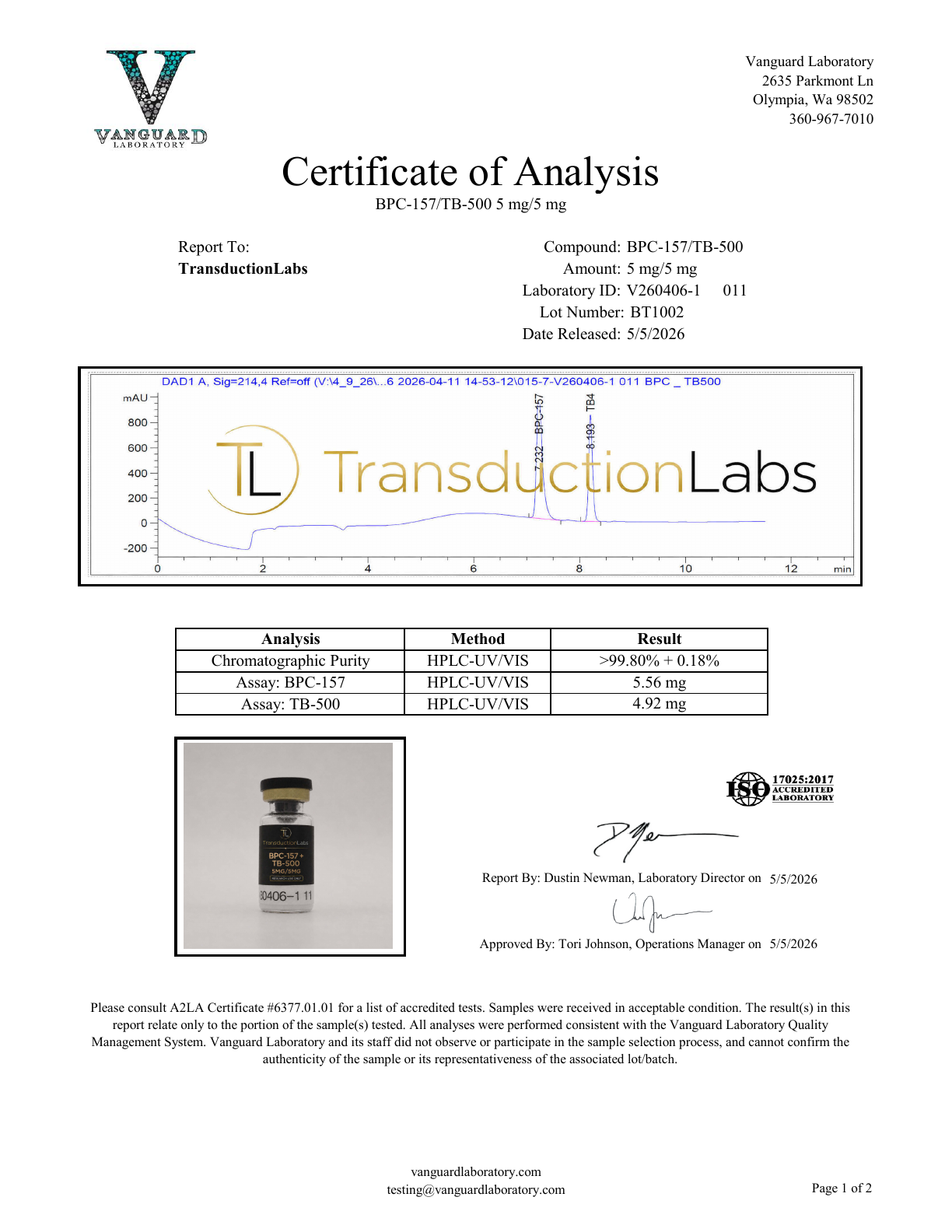 BPC/TB Blend 10mg certificate of analysis preview
