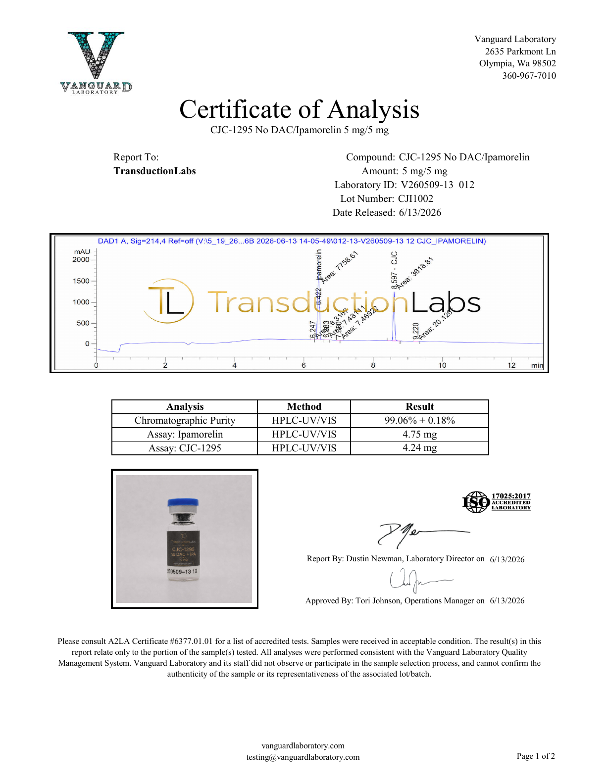 CJC/IPA Blend 10mg certificate of analysis preview