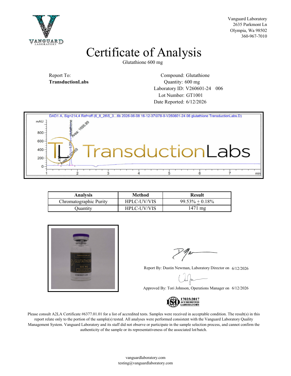 Glutathione 600 mg certificate of analysis preview