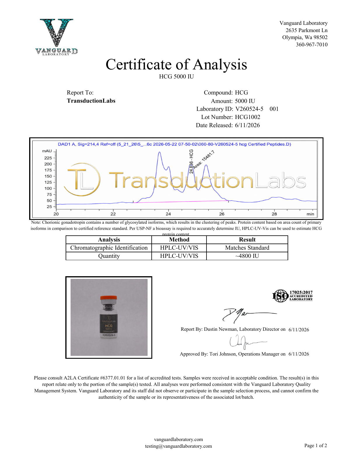 HCG 5000 IU certificate of analysis preview
