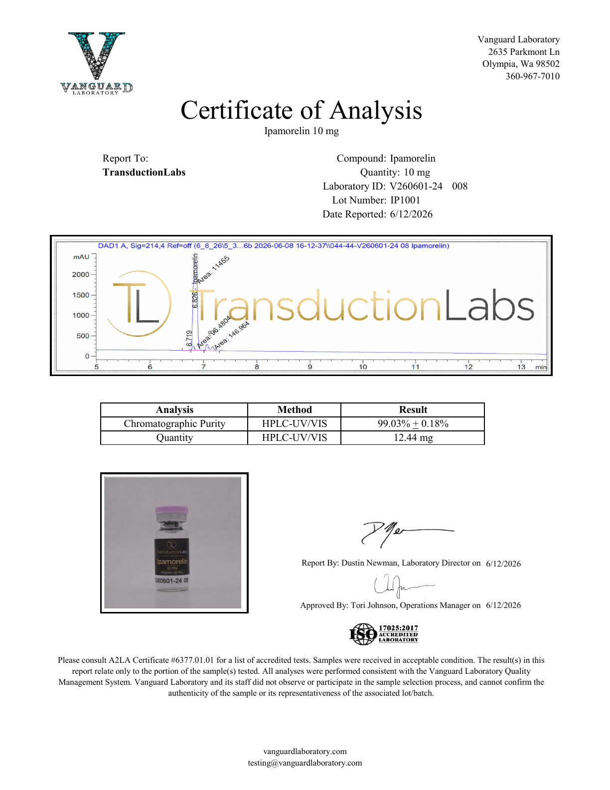 Ipamorelin 10mg certificate of analysis preview