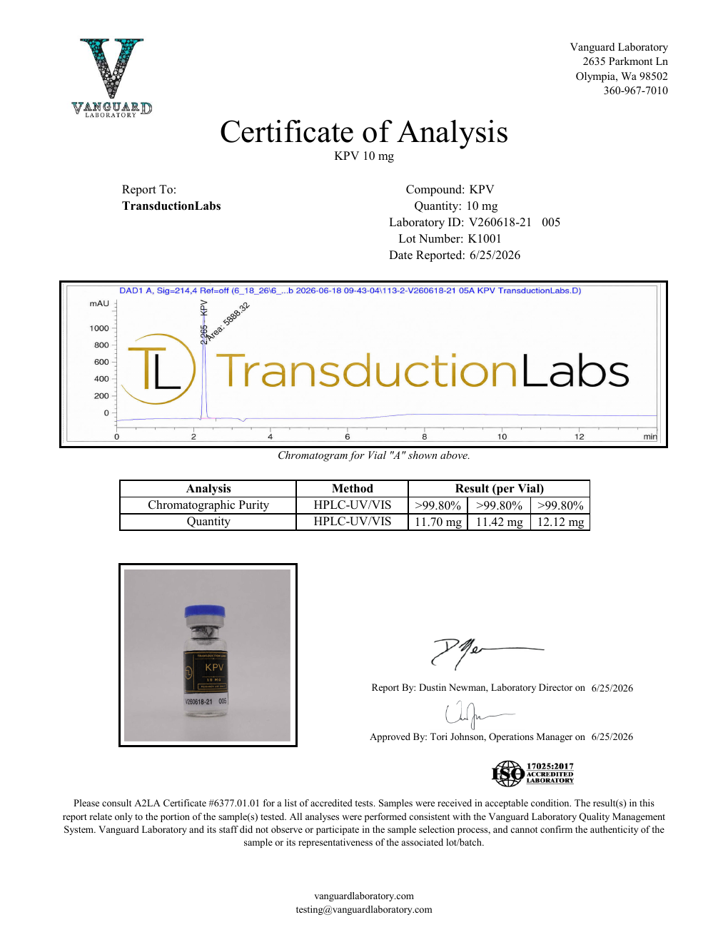 KPV 10 mg certificate of analysis preview