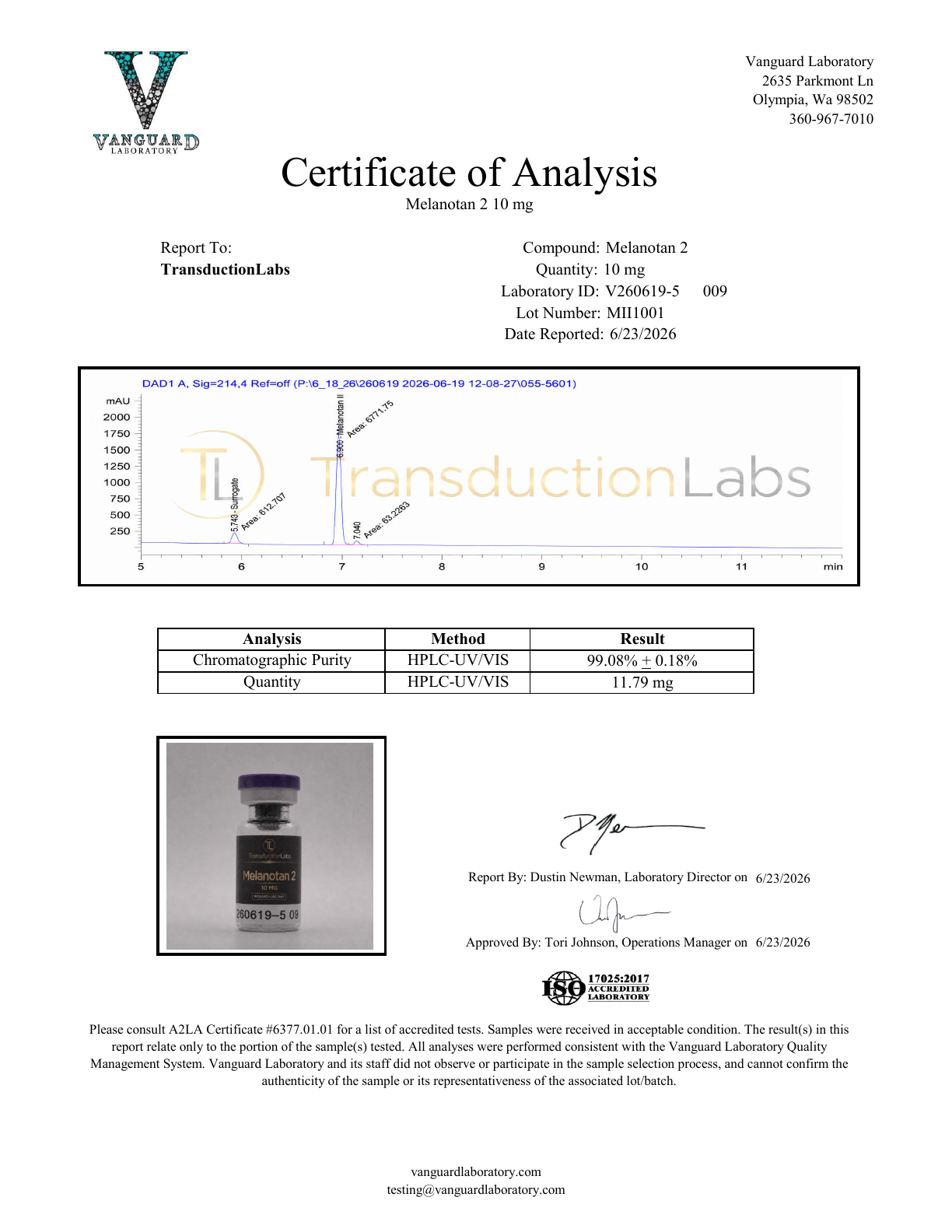 Melanotan II 10mg certificate of analysis preview