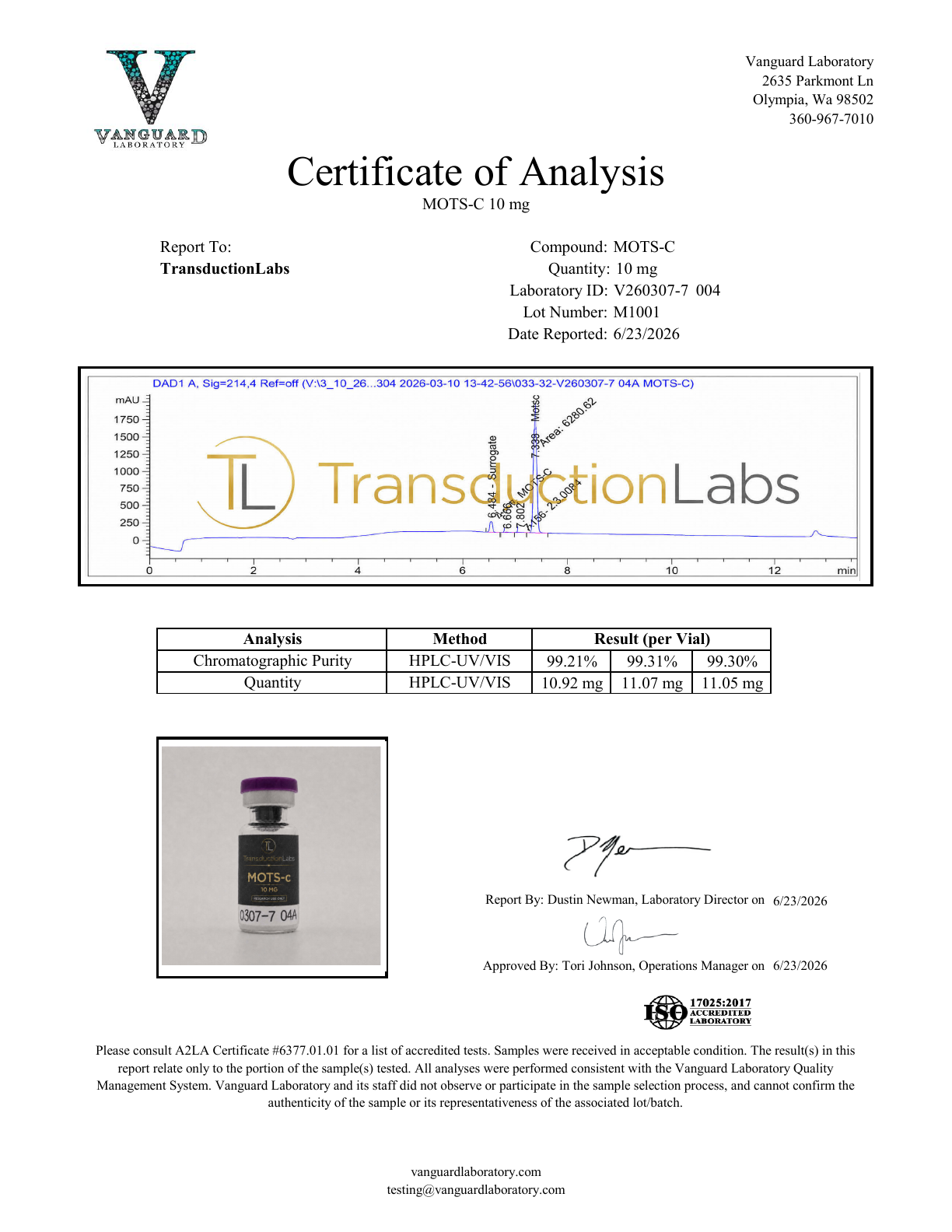 MOTS-c 10mg certificate of analysis preview