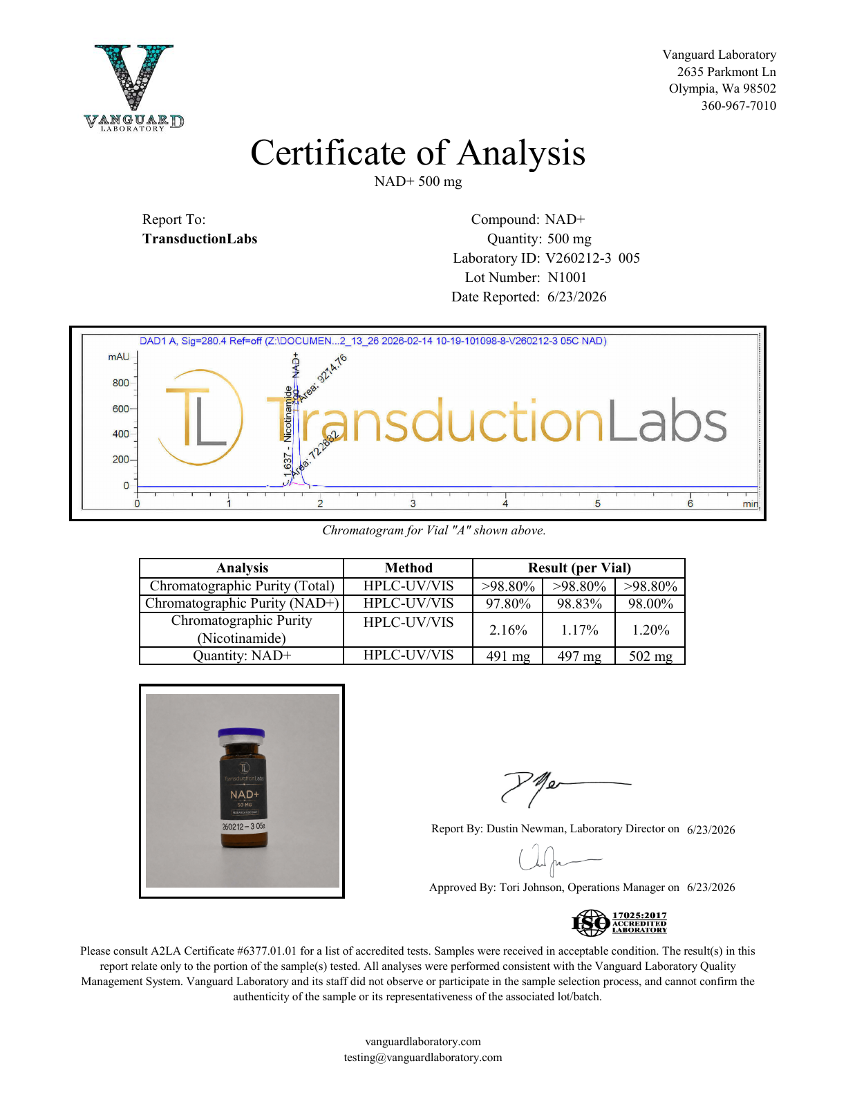 NAD+ 500mg certificate of analysis preview
