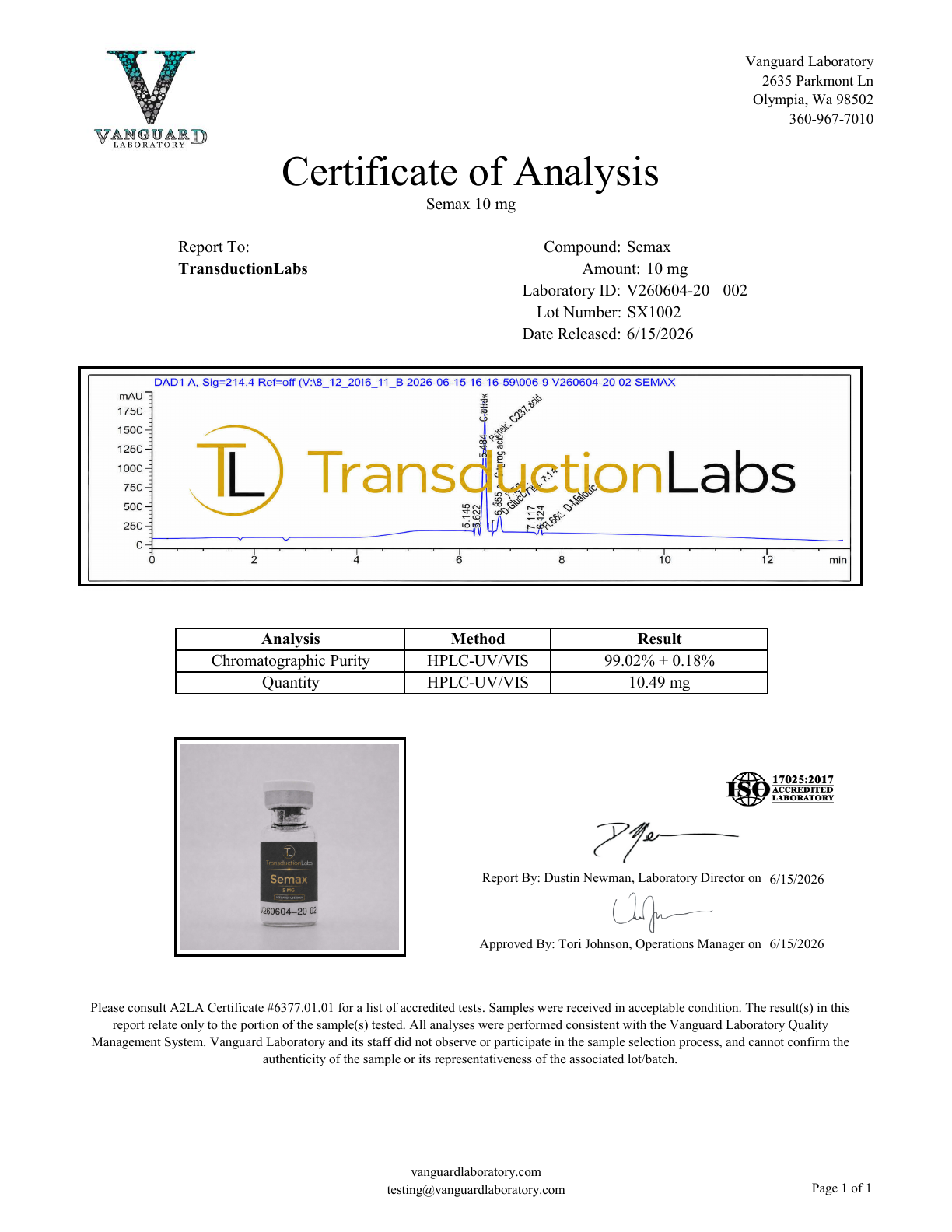 Semax 5mg certificate of analysis preview